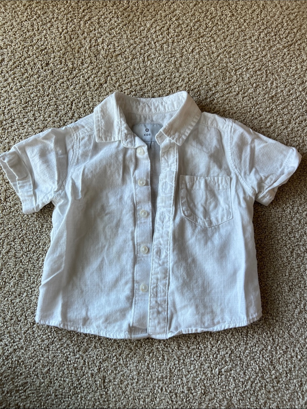 Toddler White Short-Sleeve Button-Down Shirt with Chest Pocket